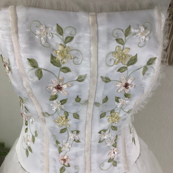 NWT 90s y2k vintage Lorelai strapless fairytale wedding gown pastel embroidered - Picture 4 of 9